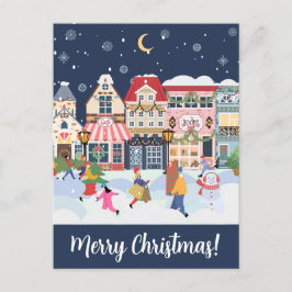 Frohe Weihnachten Whimsy Winterstadt Personalisier Postkarte