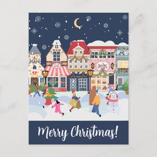 Frohe Weihnachten Whimsy Winterstadt Personalisier Postkarte (Vorderseite)