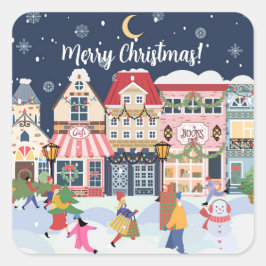 Frohe Weihnachten Whimsy Winterstadt Personalisier Quadratischer Aufkleber