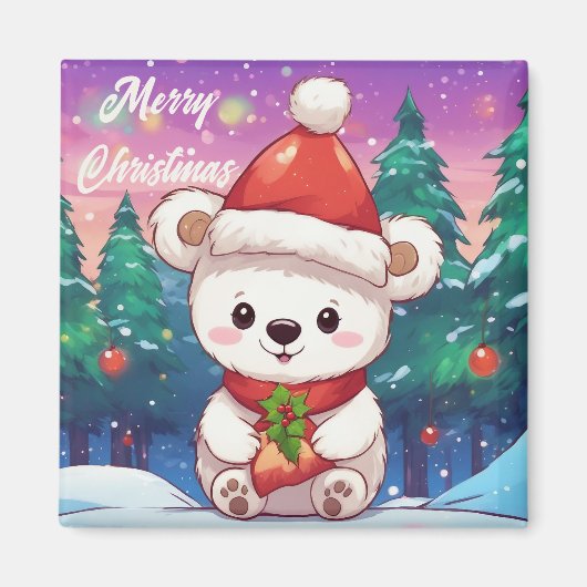 Frohe Weihnachten White Baby Polar Bär Magnet (Vorne)