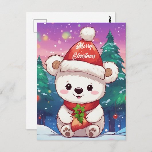 Frohe Weihnachten White Baby Polar Bär Postkarte (Vorne/Hinten)