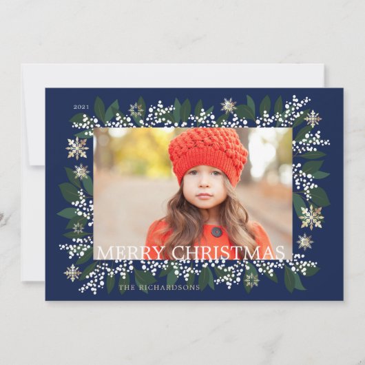 Frohe Weihnachten White Berries Foliage Snowflakes (Vorderseite)