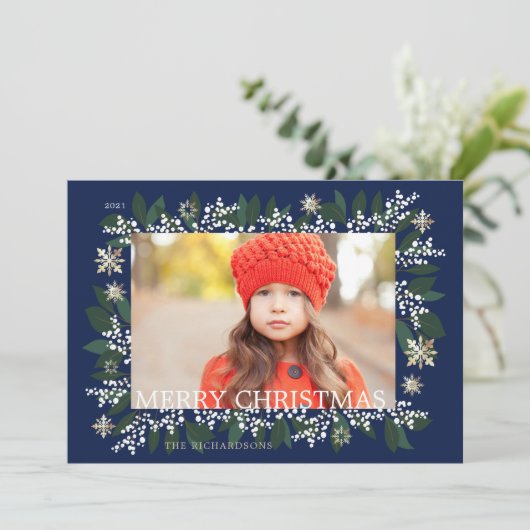 Frohe Weihnachten White Berries Foliage Snowflakes (Stehend Vorderseite)