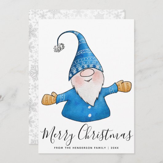 Frohe Weihnachten White Blue Yellow Niedlich Gnome (Vorne/Hinten)