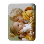 Frohe Weihnachten White Brush Script Foto Holiday Magnet (Vertikal)