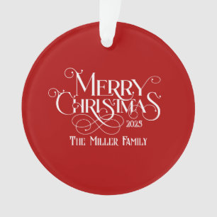 Frohe Weihnachten White Festive Retro Typografie Ornament