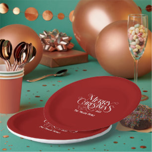 Frohe Weihnachten White Festive Retro Typografie Pappteller