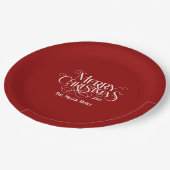 Frohe Weihnachten White Festive Retro Typografie Pappteller (Schrägansicht)