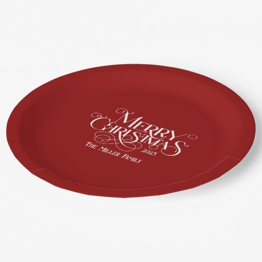 Frohe Weihnachten White Festive Retro Typografie Pappteller (Schrägansicht)