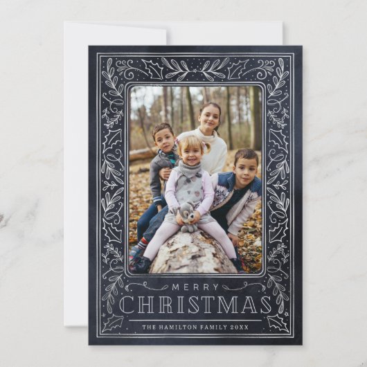 Frohe Weihnachten White Foliage auf Blue & Foto (Vorderseite)