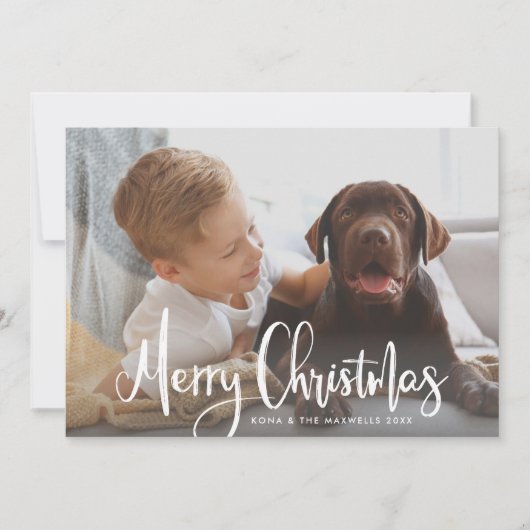 Frohe Weihnachten White Modern Brushed Script Foto (Vorderseite)