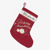 Frohe Weihnachten, White Poinsettias Personalisier Kleiner Weihnachtsstrumpf (Vorderansicht (hängend))