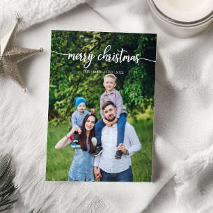 Frohe Weihnachten White Script Einzigartige Foto Einladung