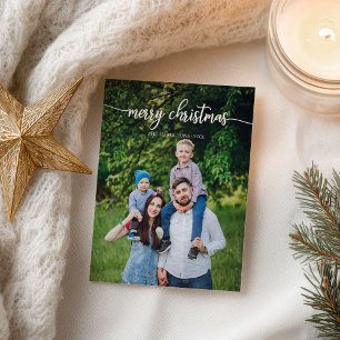 Frohe Weihnachten White Script Einzigartiges Foto Postkarte