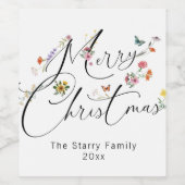 Frohe Weihnachten Wilde Blume Urlaub Moderne Weinetikett (Einzelnes Label)