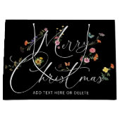 Frohe Weihnachten Wilde Blume Urlaub Schwarz Moder Große Geschenktüte (Vorderseite)