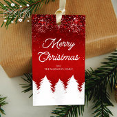 Frohe Weihnachten Winter Bäume & Schneeflocken Rot Geschenkanhänger