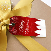 Frohe Weihnachten Winter Bäume & Schneeflocken Rot Geschenkanhänger