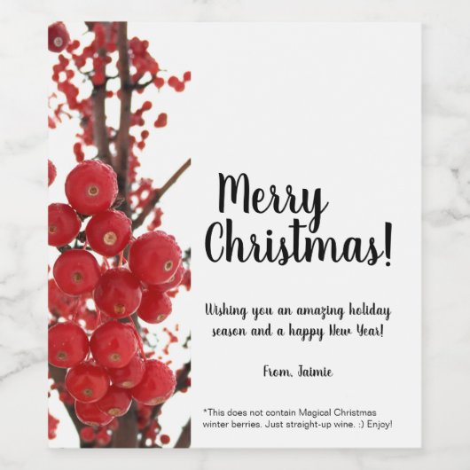 Frohe Weihnachten, Winter Berries Weinetikett (Einzelnes Label)