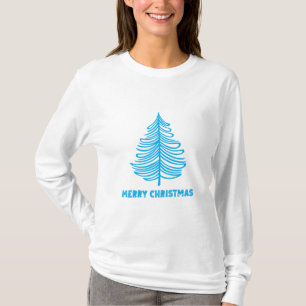 Frohe Weihnachten Winter Blue Tree lange Ärmel T-Shirt