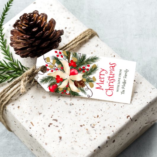 Frohe Weihnachten Winter Blumenstrauß Aquarell Geschenkanhänger