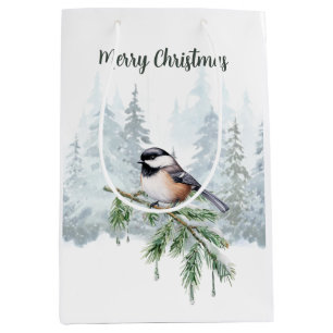 Frohe Weihnachten Winter Fichte Meise Mittlere Geschenktüte