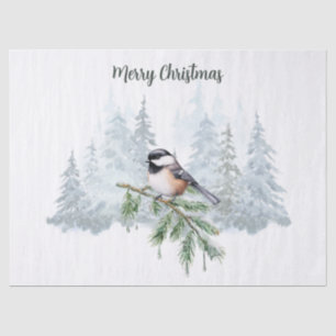 Frohe Weihnachten Winter Fichten Baum Meise Seidenpapier