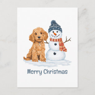 Frohe Weihnachten Winter Goldendoodle Hund Schneem Postkarte