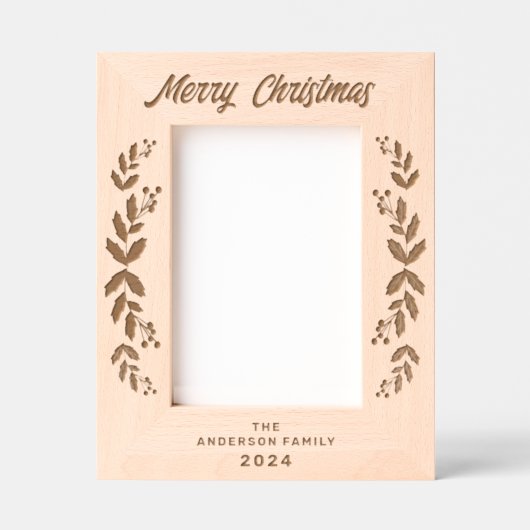 Frohe Weihnachten Winter Greenery Berries Laser Geätzte Rahmen (Vorderseite)
