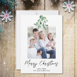 Frohe Weihnachten Winter Greenery Mistletoe Foto<br><div class="desc">Diese einfache und stilvolle Weihnachtskarte ist mit Aquarell-Mistletoe-Grün und Schrift-Typografie dekoriert. Einfach mit Ihrem Foto anpassbar. Original Wasserfarbe © Michele Davies.</div>