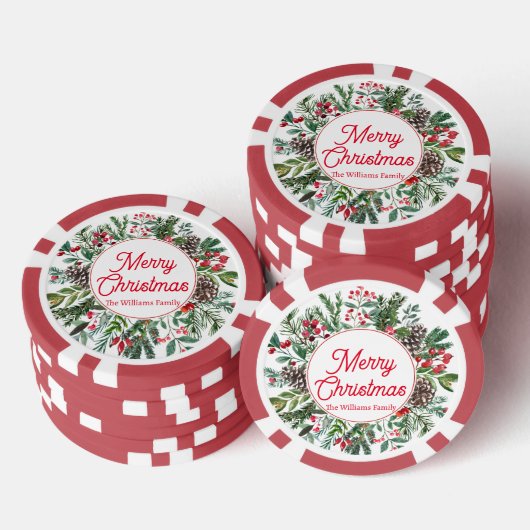 Frohe Weihnachten Winter Grün rotes Drehbuch Klass Pokerchips (Stapel)