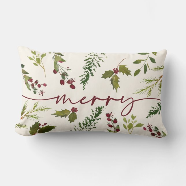Frohe Weihnachten Winter Holly Berry Greenery  Lendenkissen (Vorderseite)