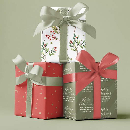 Frohe Weihnachten Winter Holly Greenery Geschenkpapier Set