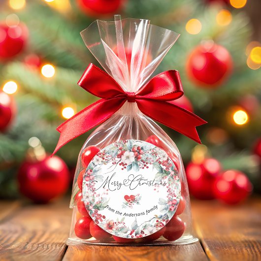 Frohe Weihnachten Winter Red Floral Botanical Runder Aufkleber