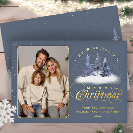 Frohe Weihnachten Winter Schnee Familienfoto Gold Folien Feiertagskarte