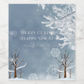 Frohe Weihnachten Winter Schneeflocken Bäume Weinetikett (Einzelnes Label)