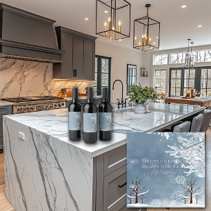 Frohe Weihnachten Winter Schneeflocken Bäume Weinetikett