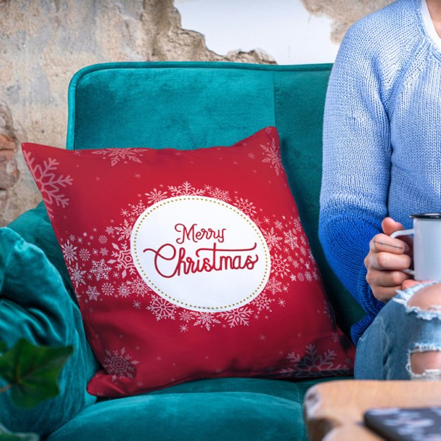 Frohe Weihnachten Winter Schneeflocken Roter Urlau Kissen (Von Creator hochgeladen)