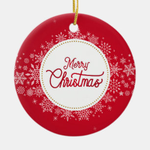 Frohe Weihnachten Winter Schneeflocken Rotes Festi Keramik Ornament