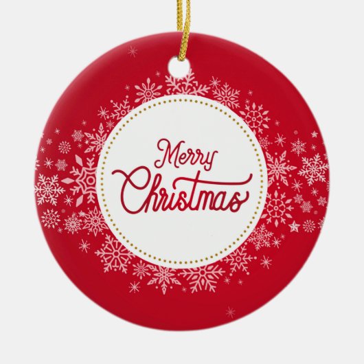 Frohe Weihnachten Winter Schneeflocken Rotes Festi Keramik Ornament (Vorne)