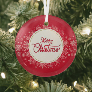 Frohe Weihnachten Winter Schneeflocken Rotes Festi Ornament Aus Glas