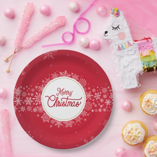 Frohe Weihnachten Winter Schneeflocken Rotes Festi Pappteller (Party)
