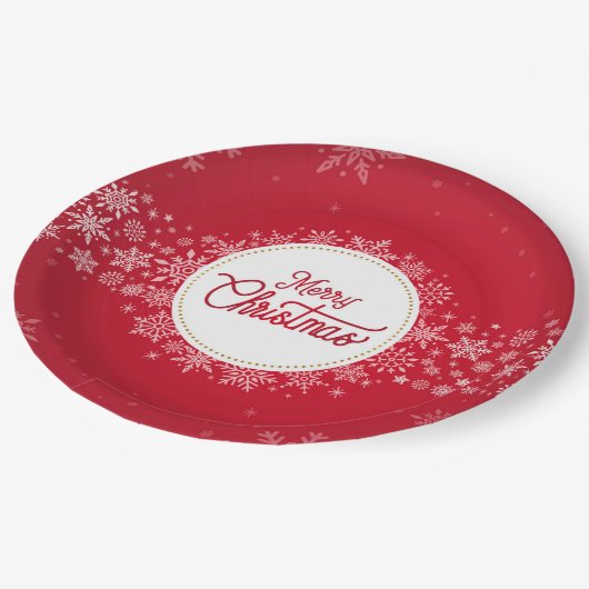 Frohe Weihnachten Winter Schneeflocken Rotes Festi Pappteller (Schrägansicht)