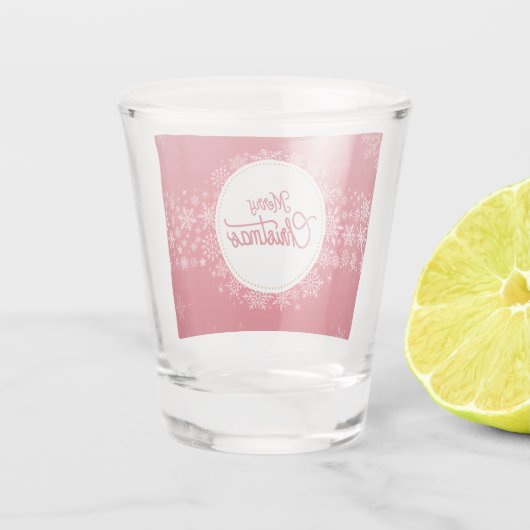 Frohe Weihnachten Winter Schneeflocken Rotes Festi Schnapsglas (Rückseite)