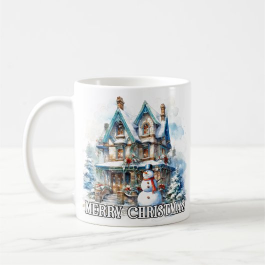 Frohe Weihnachten Winter Schneemann Kaffeetasse (Links)
