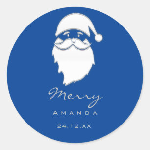 Frohe Weihnachten Winter Silver Gray Blue Santa Runder Aufkleber