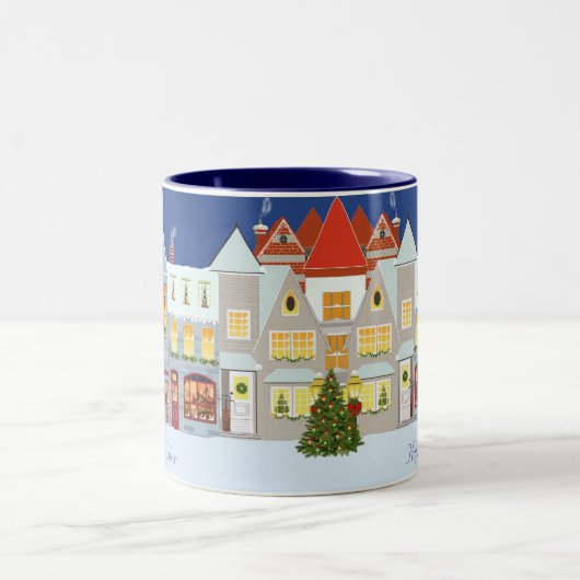 Frohe Weihnachten Winter & Snowman Zweifarbige Tasse (Mittel)