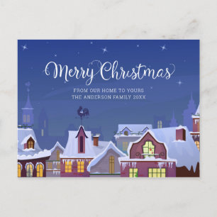 Frohe Weihnachten Winter Szene Dächer Feiertage Ankündigungspostkarte