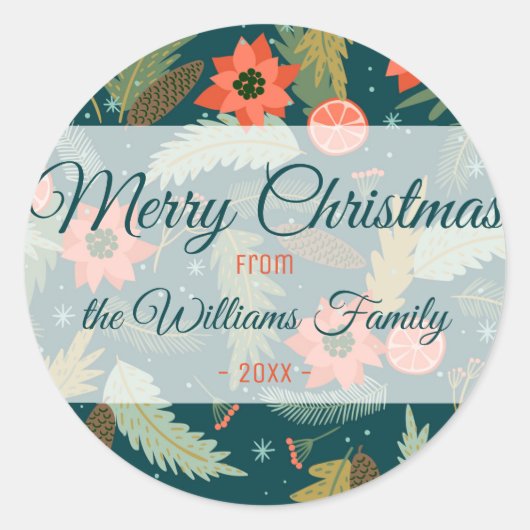 Frohe Weihnachten Winter Thema Grün Blüte Runder Aufkleber (Vorderseite)