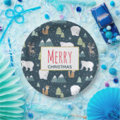 Frohe Weihnachten Winter Tiere Rustikales Muster Pappteller (Party)